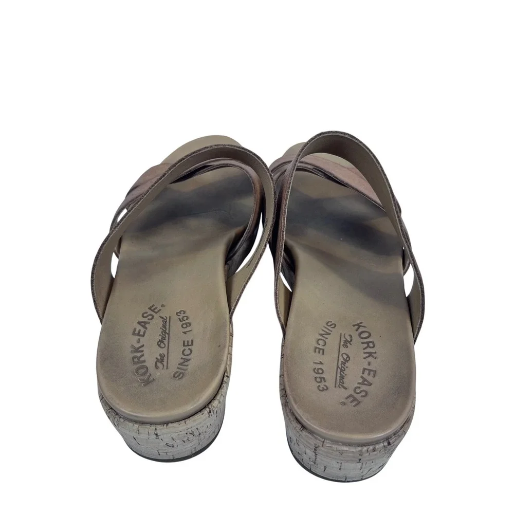 Kork Ease Camellia Size 10M Leather Cork Wedge‎ Sandals Strappy Tan Brown (S583)